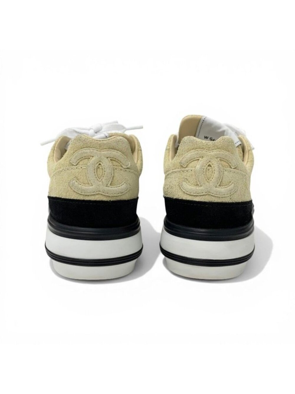 Chanel Sneakers Shoes Suede Beige Black White CC Logo - Picture 5 of 10